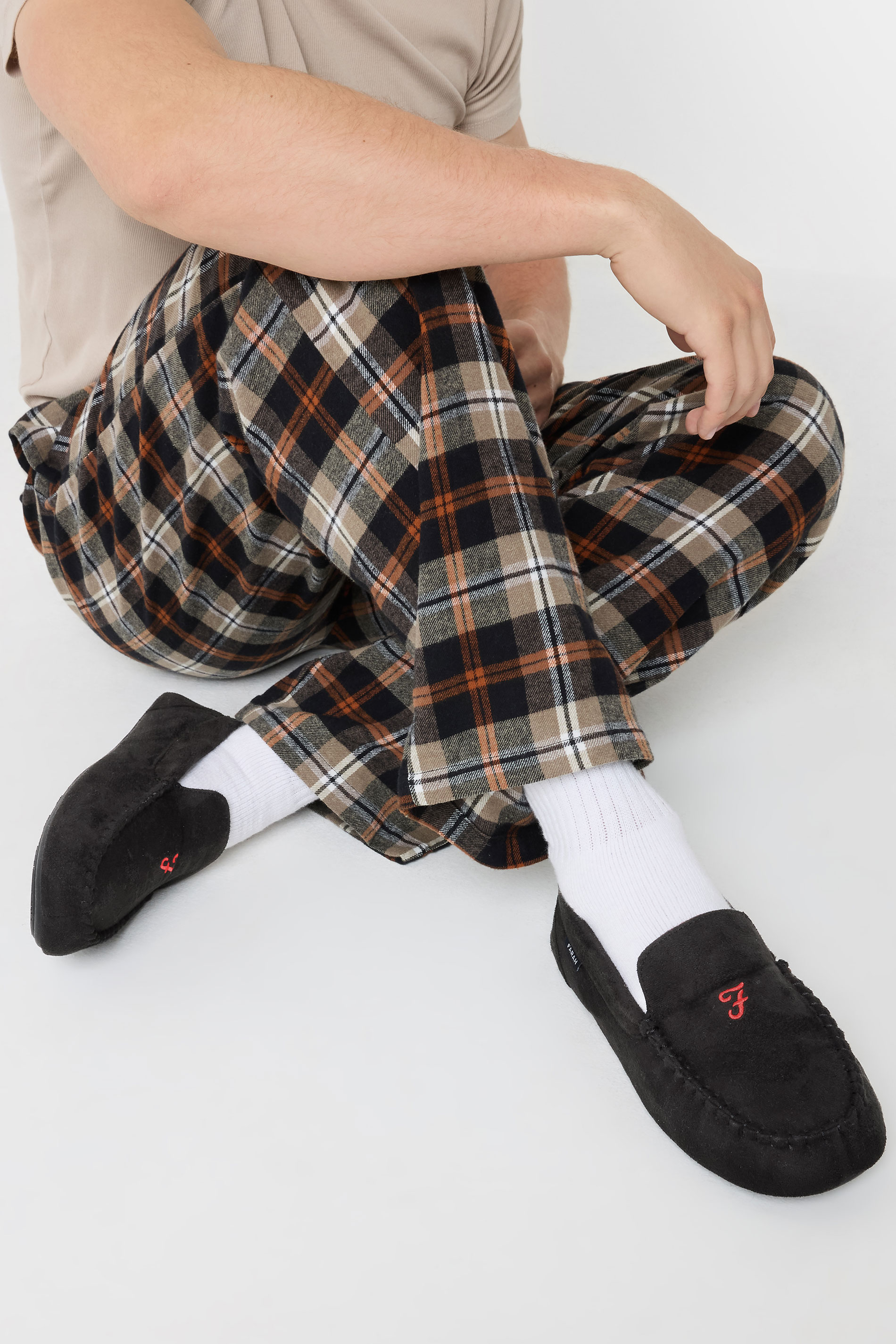 Farah FARAH Black Checked Moccasin Slippers