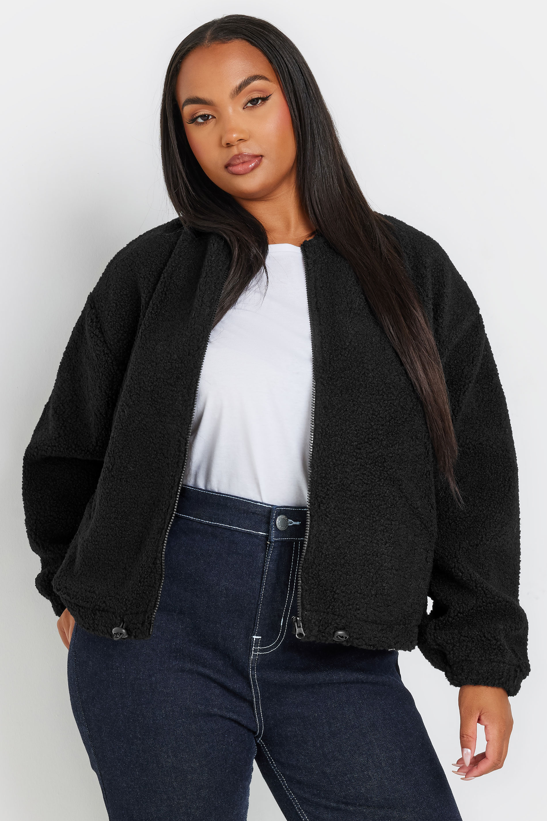 Limited Collection LIMITED COLLECTION Curve Black Teddy Borg Bomber Jacket