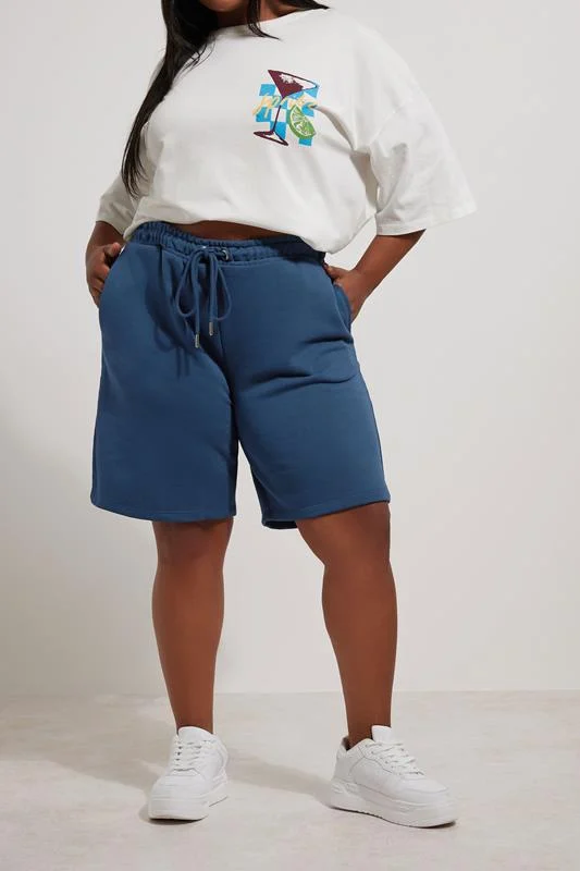 Yours YOURS Curve Blue Elasticated Jogger Shorts