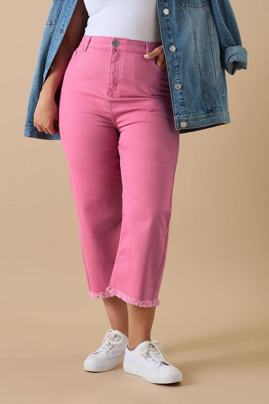 Yours YOURS Curve Hot Pink Stretch Cropped Jeans
