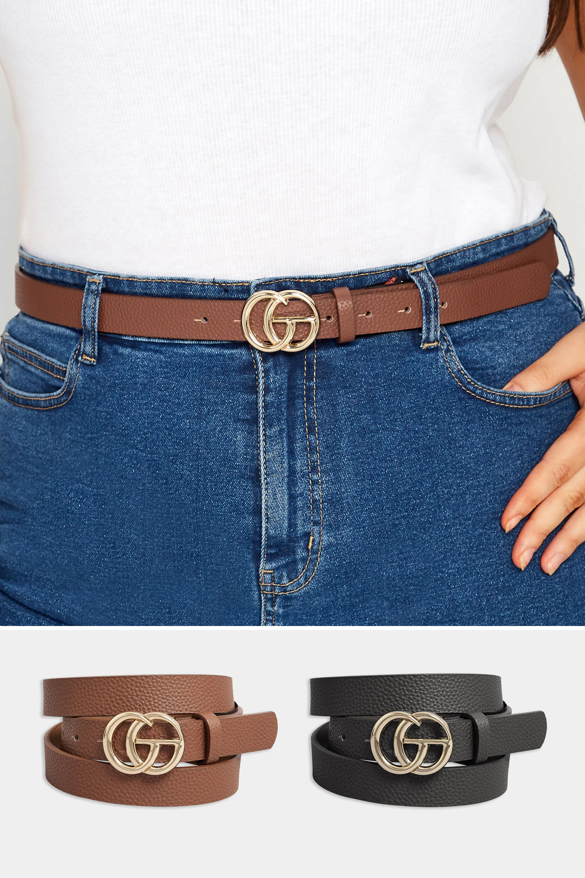 Yours 2 PACK Black & Brown Double Hoop Belts