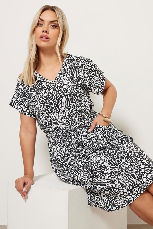 Yours YOURS Curve Black & White Animal Print Cotton T-Shirt Dress