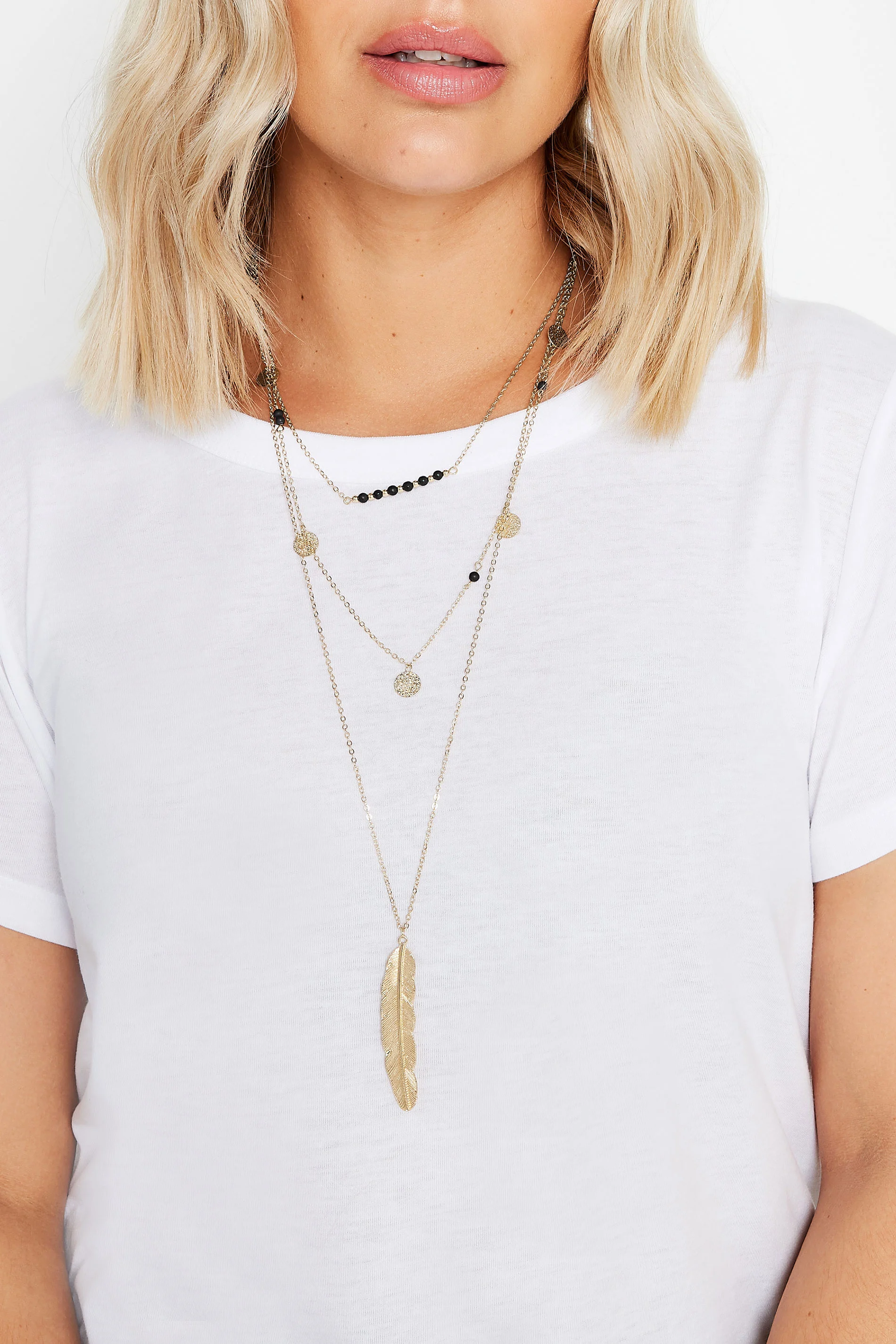 Yours Gold Long Triple Layer Leaf Necklace