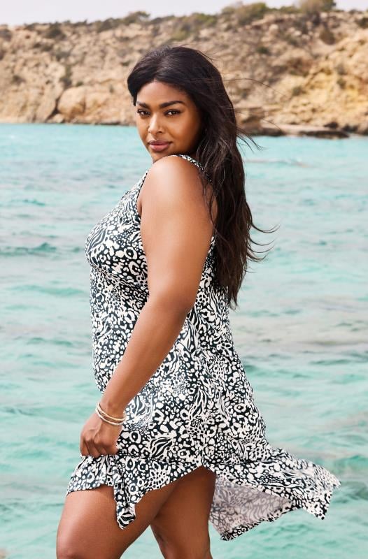 Yours YOURS Curve Navy Blue Mixed Animal Print Beach Dress