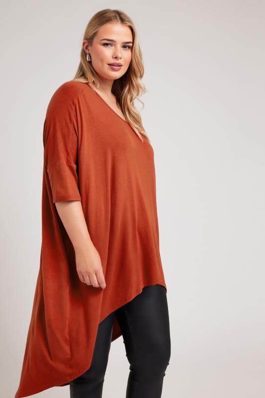 Yours London YOURS LONDON Curve Brown Dipped Hem Longline Tunic