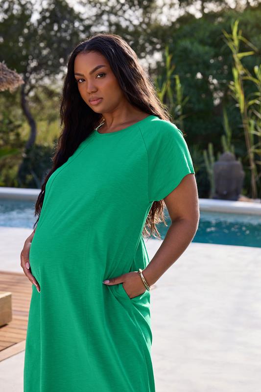 Bump It Up BUMP IT UP MATERNITY Curve Green Soft Cotton Pocket Midi Swing Dress