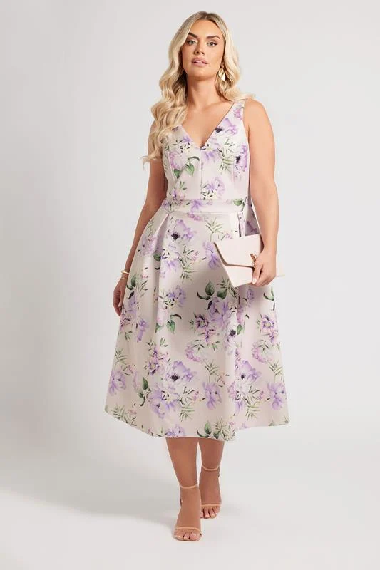 Yours London YOURS LONDON Curve Pink Floral Print Pleated Midi Dress
