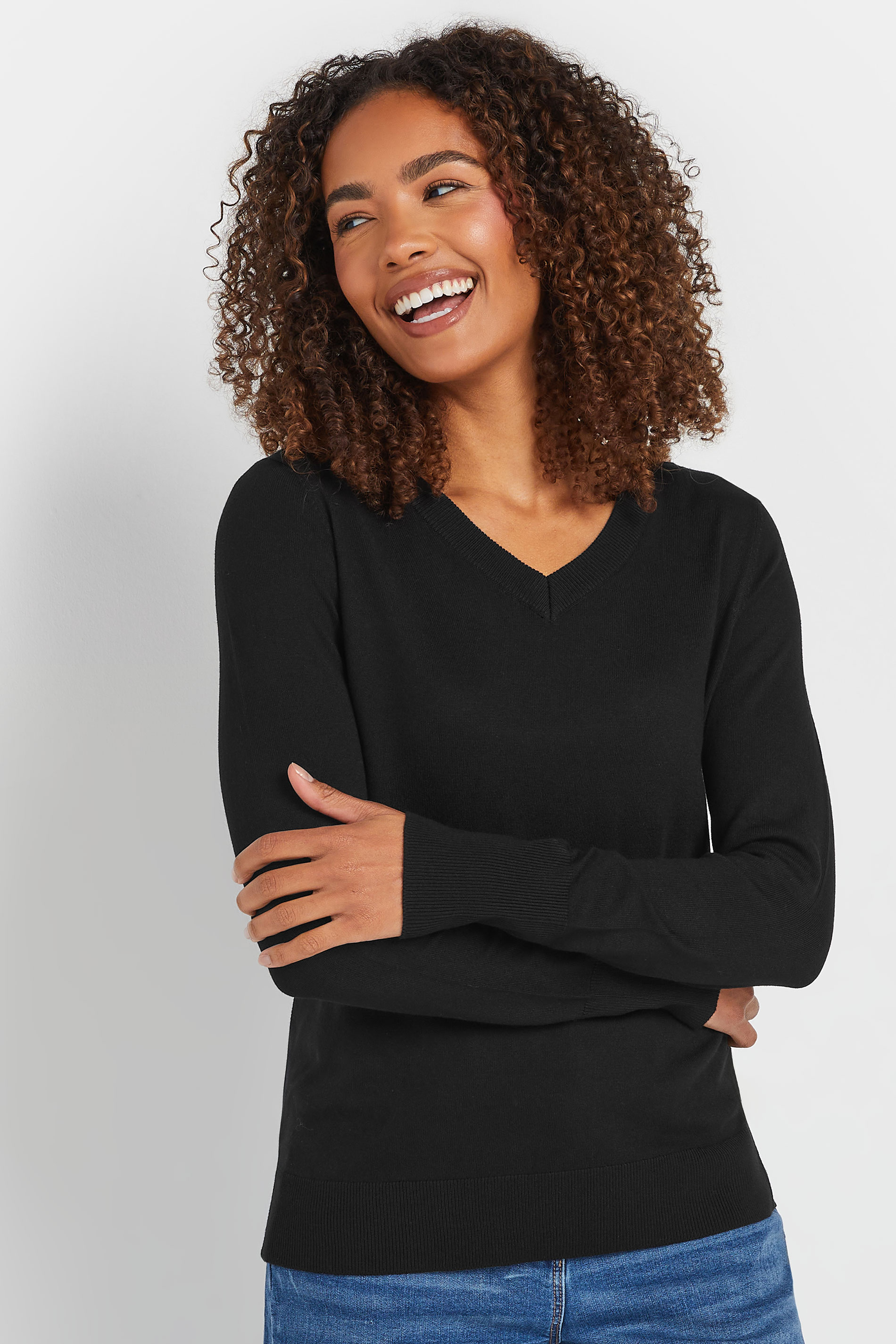 M&Co Womens M&Co Black Long Sleeve V-Neck Jumper