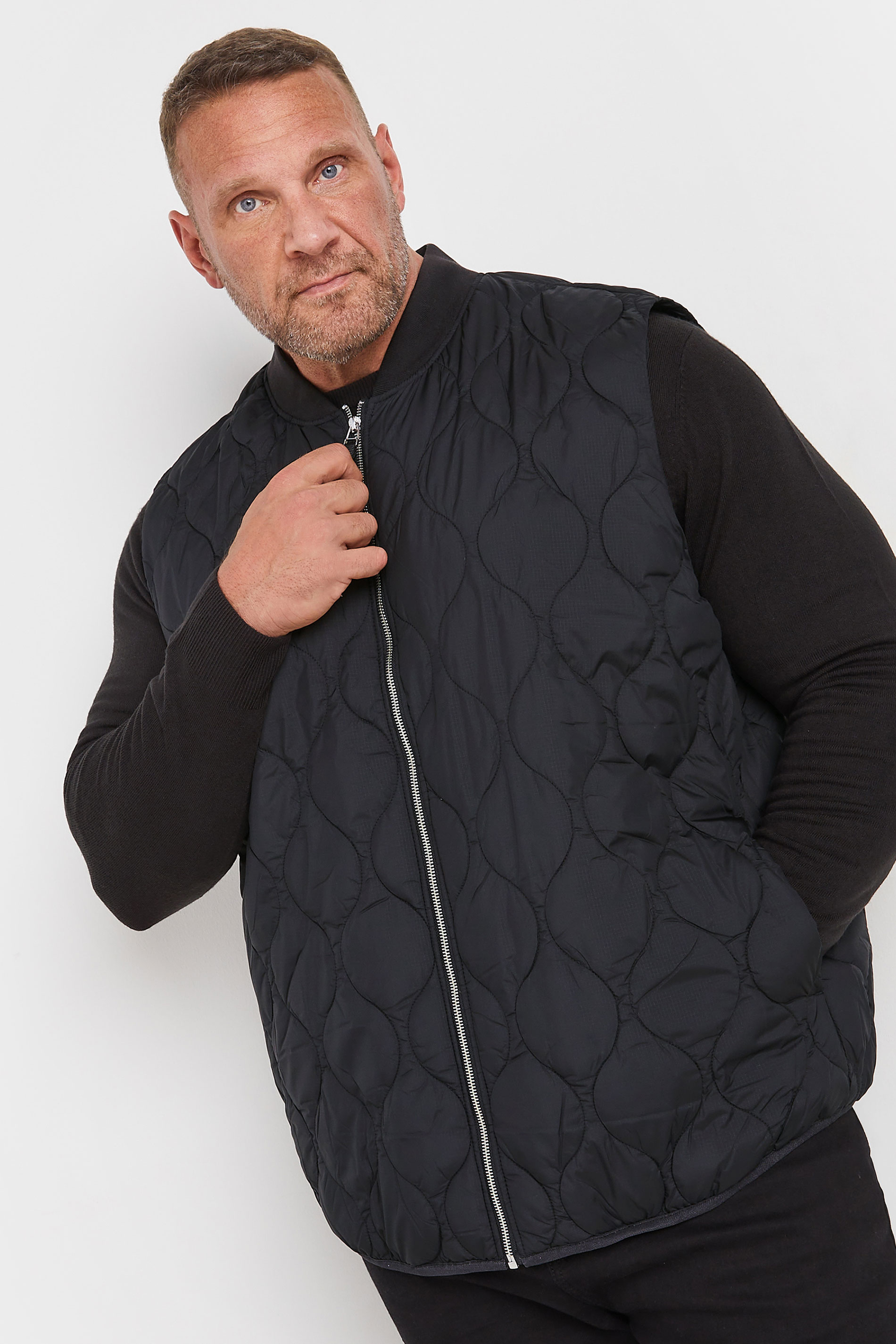 Jack & Jones JACK & JONES Big & Tall Black Waterproof Quilted Gilet