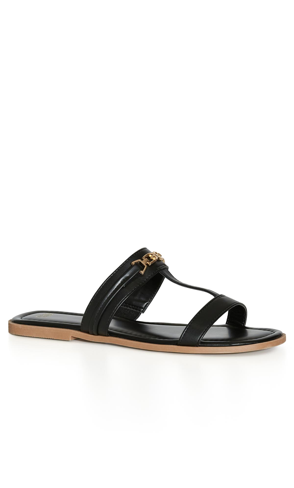 Evans Evans Black WIDE FIT Strappy Chain Slide