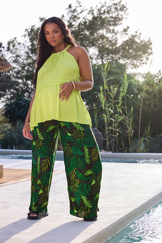 Bump It Up BUMP IT UP MATERNITY Curve Black & Green Palm Print Trousers