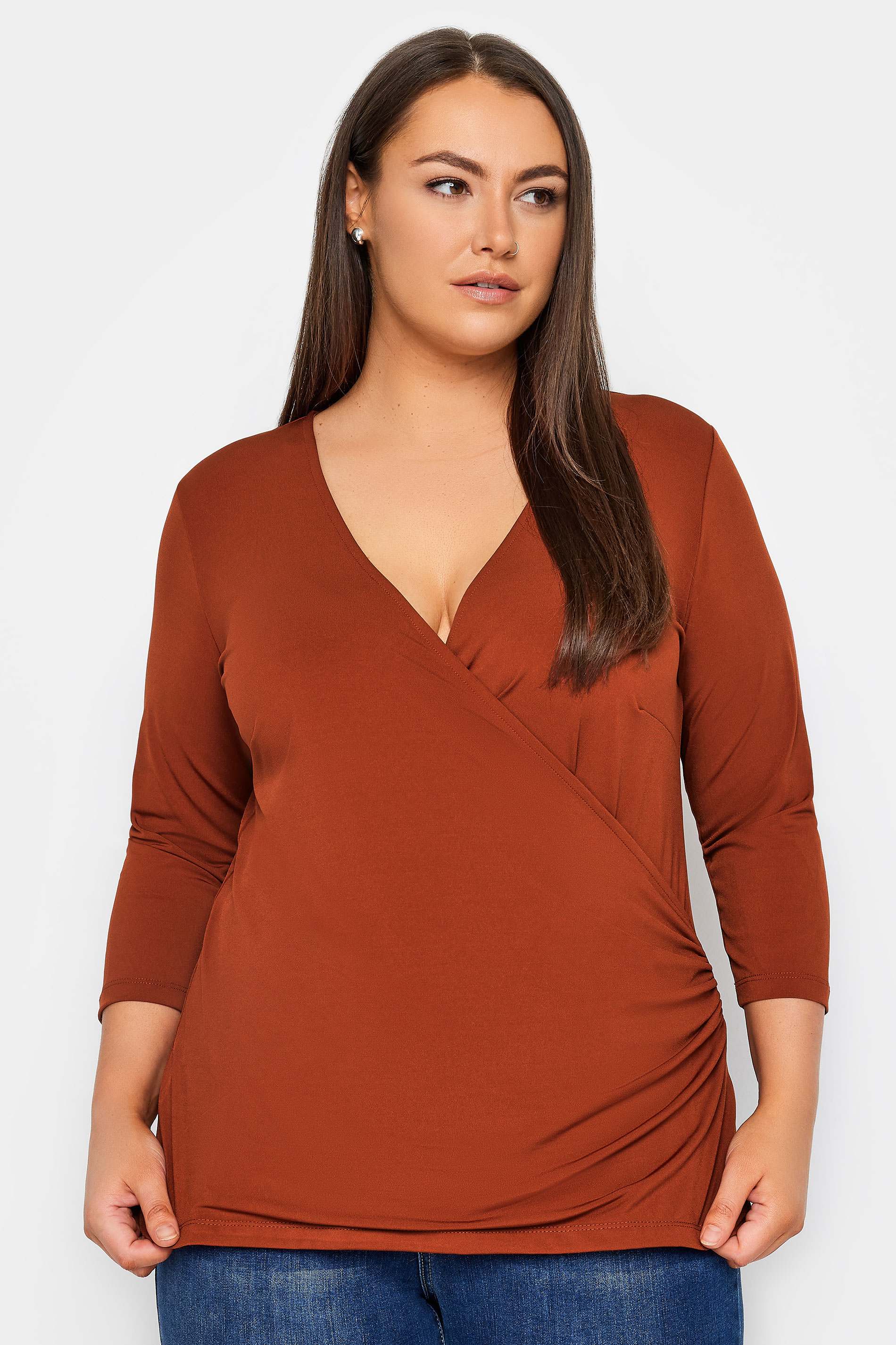 Evans Evans Brown Wrap Front Blouse