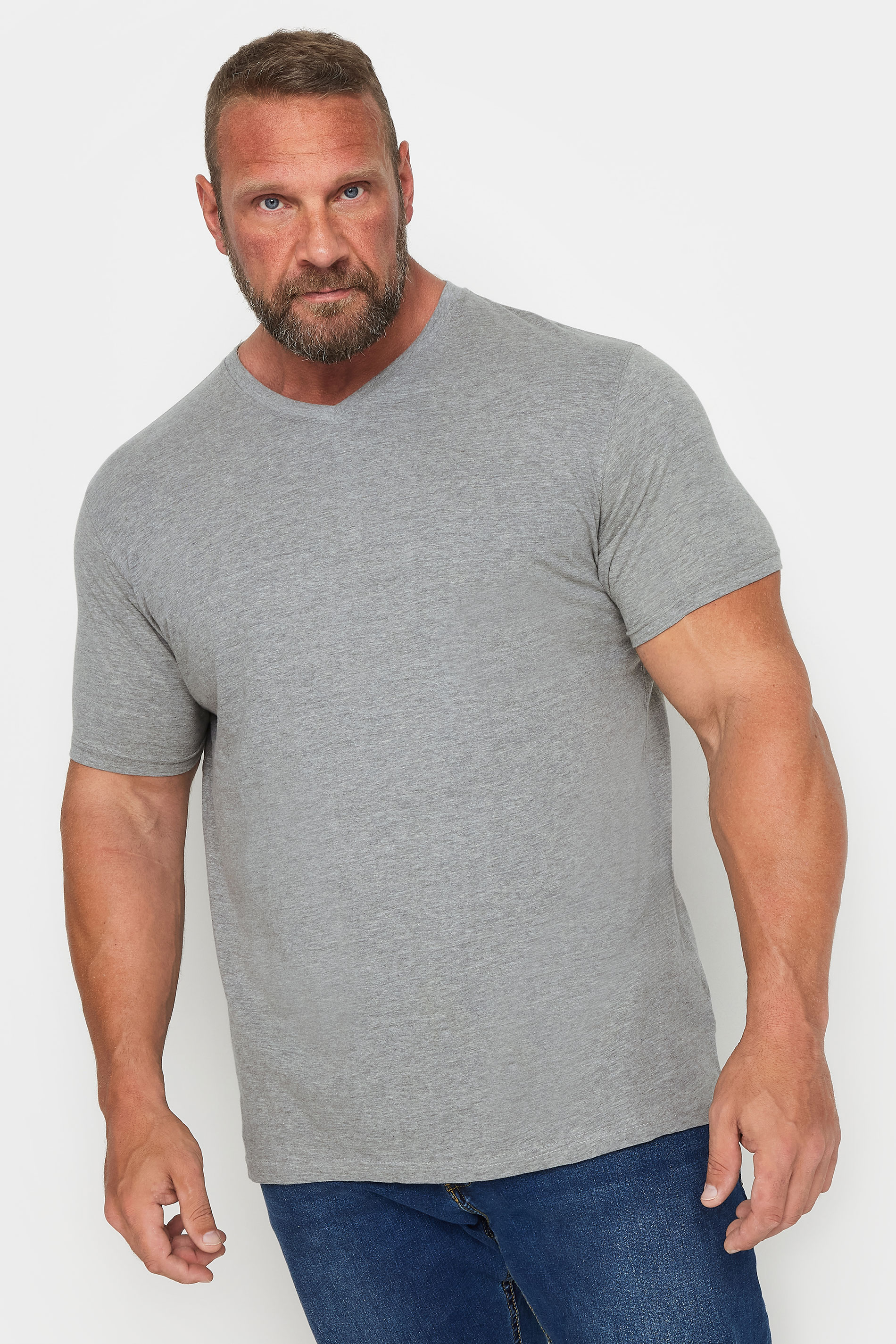 D555 D555 Big & Tall Grey Premium V-Neck Combed Cotton T-Shirt