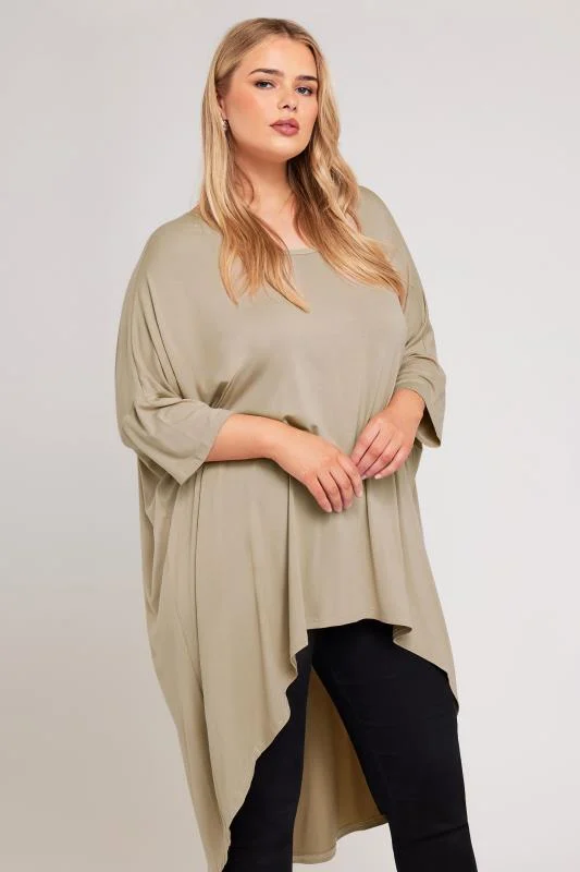 Yours London YOURS LONDON Curve Natural Brown Dipped Hem Longline Tunic