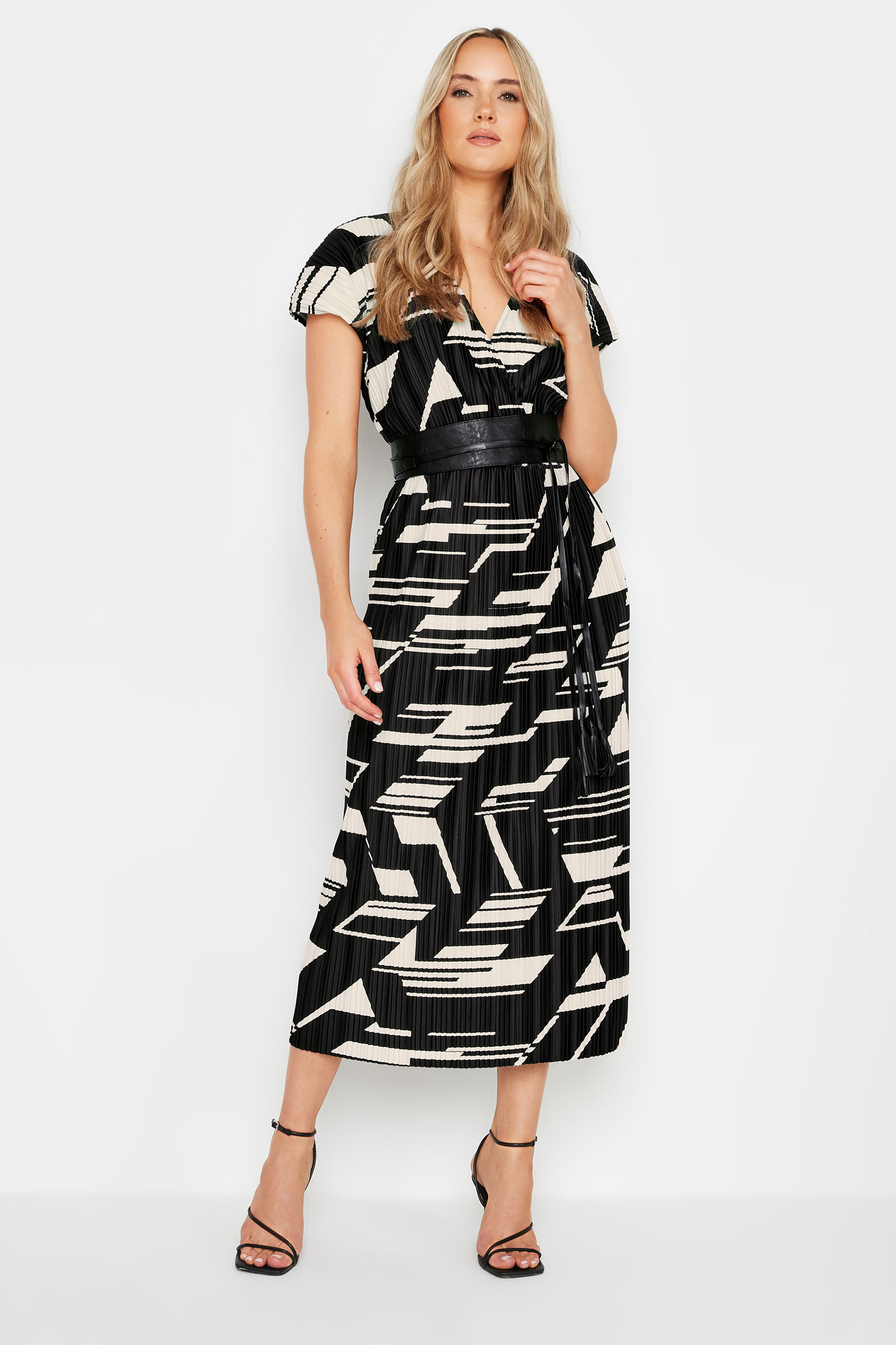 LTS LTS Tall Black Abstract Print Pleat Midi Dress