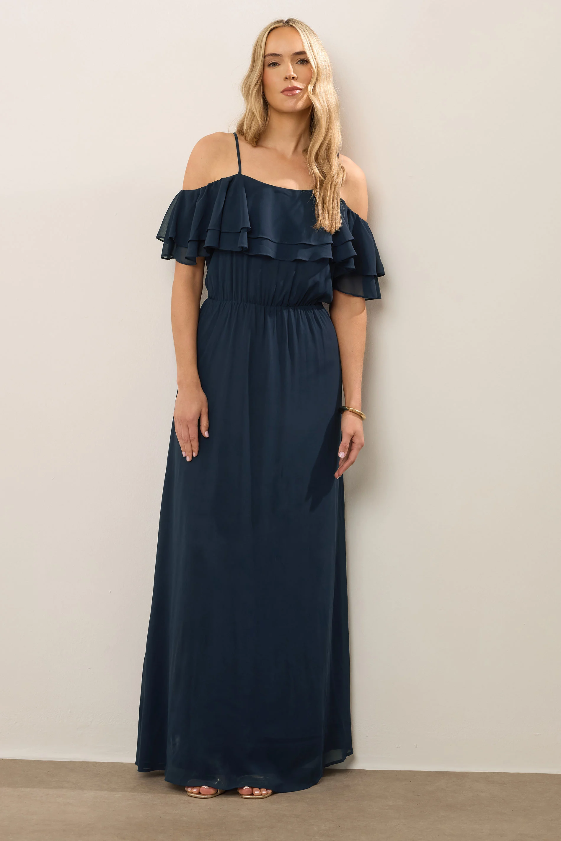LTS LTS Tall Navy Blue Ruffle Maxi Dress