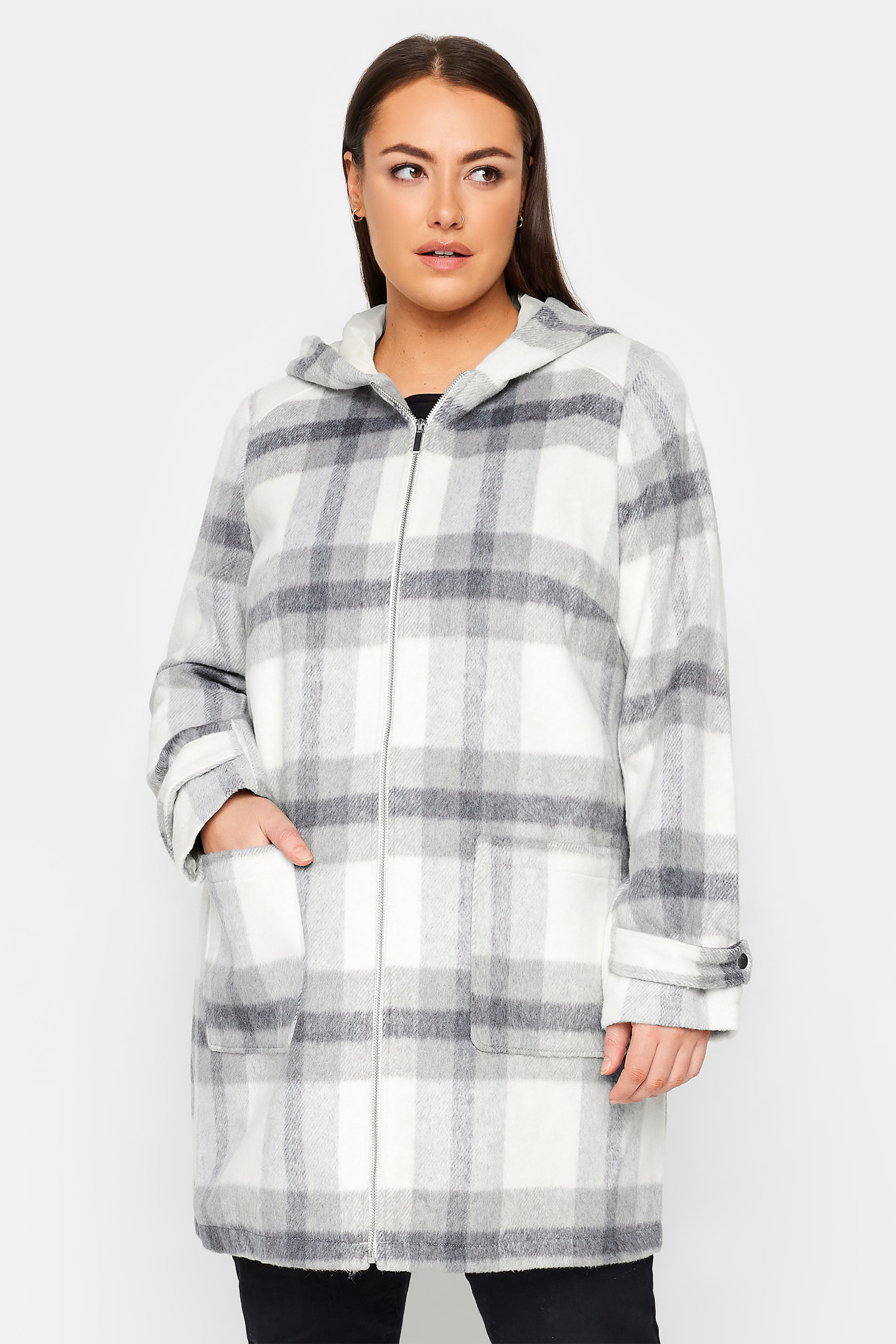 Evans Evans Grey Check Hooded Jacket