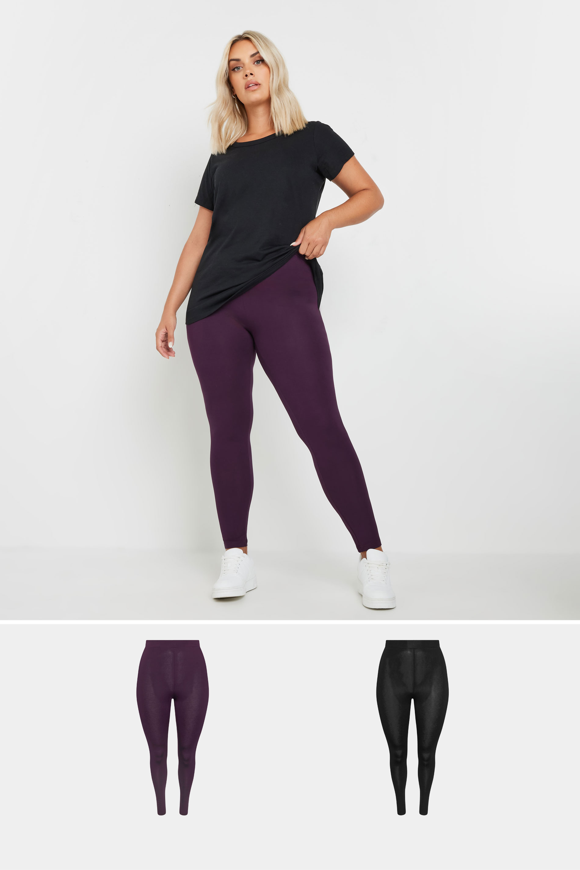 Yours YOURS 2 PACK Curve Burgundy Red & Black Soft Touch Stretch Leggings