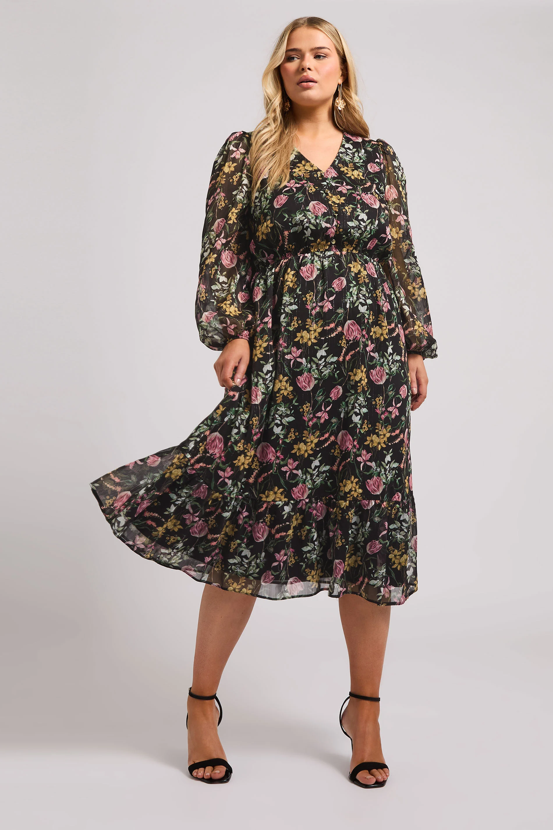 Yours London YOURS LONDON Curve Black Floral Midaxi Dress