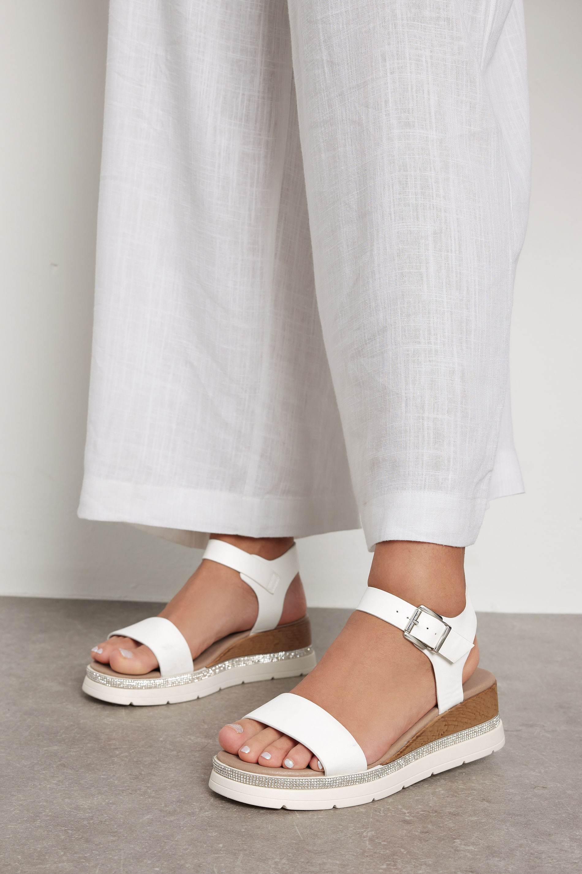 Yours White Diamante Flatform Sandals In Wide E Fit & Extra Wide EEE Fit