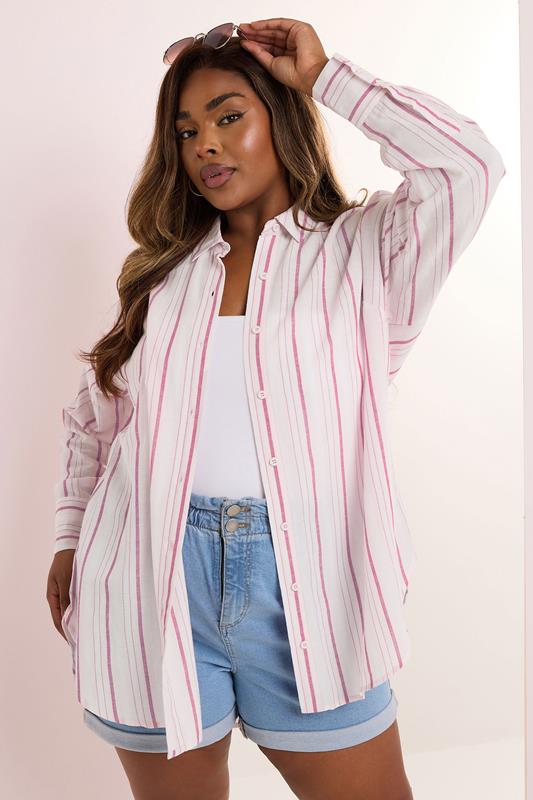 Yours YOURS Curve Pink Stripe Linen Shirt