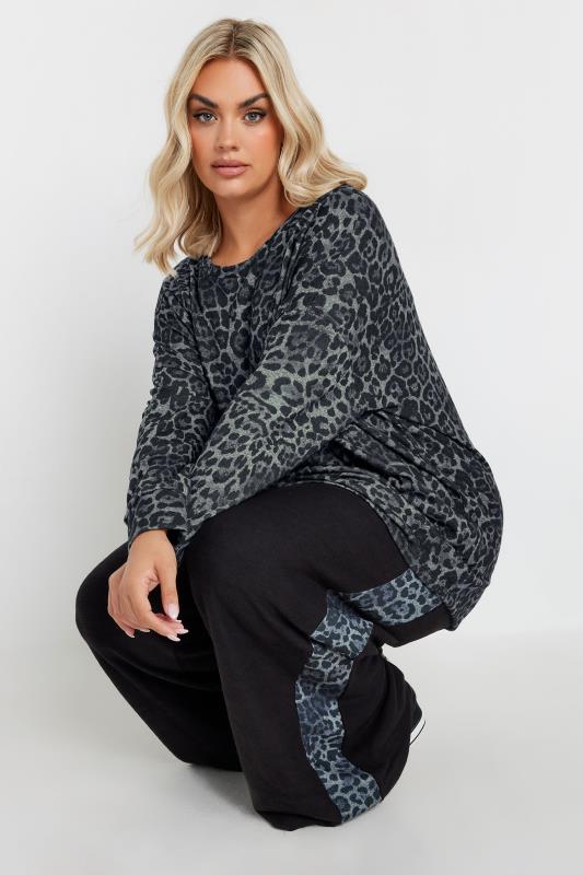 Yours YOURS Curve Grey Leopard Print Soft Touch Jumper