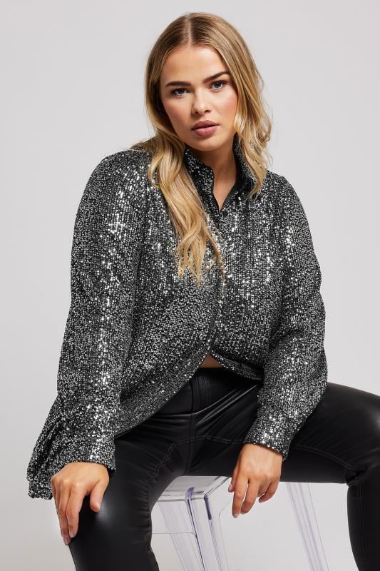 Yours London YOURS LONDON Curve Silver Sequin Shirt