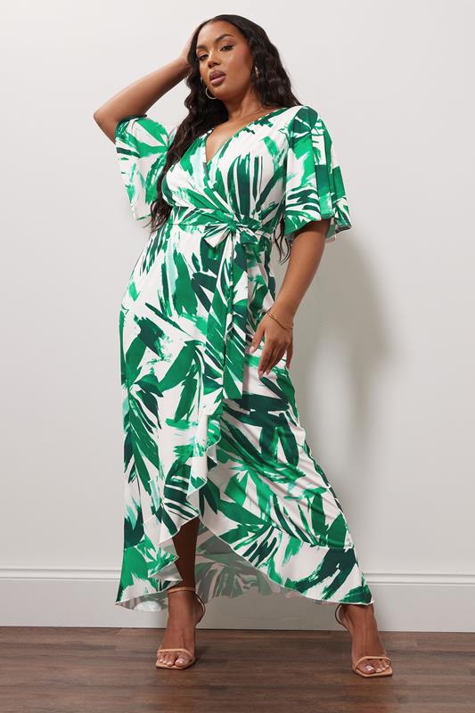 Yours London YOURS LONDON Curve Green Blurred Floral Wrap Dress
