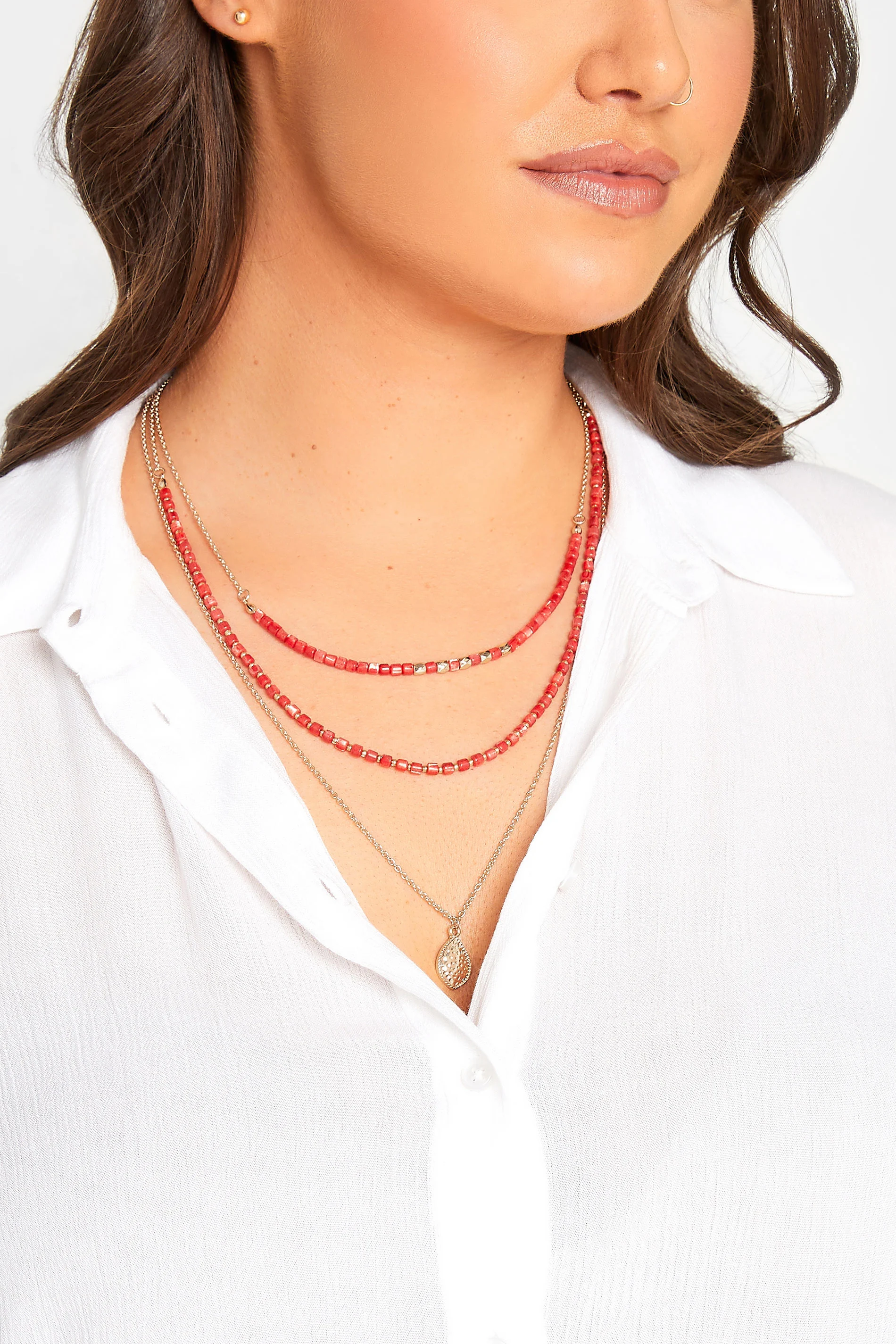 Yours Gold & Red Stone Layered Necklace