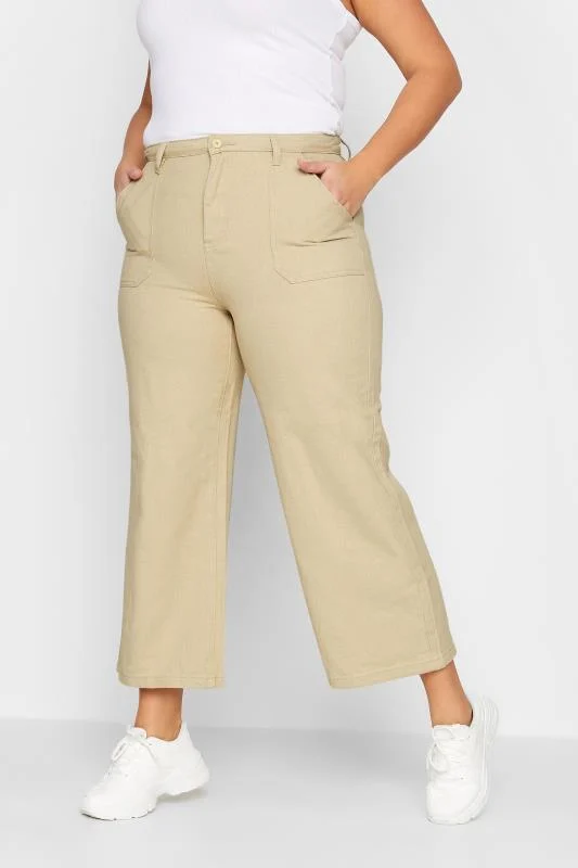 LTS LTS Tall Cream Cotton Twill Wide Leg Cropped Trousers