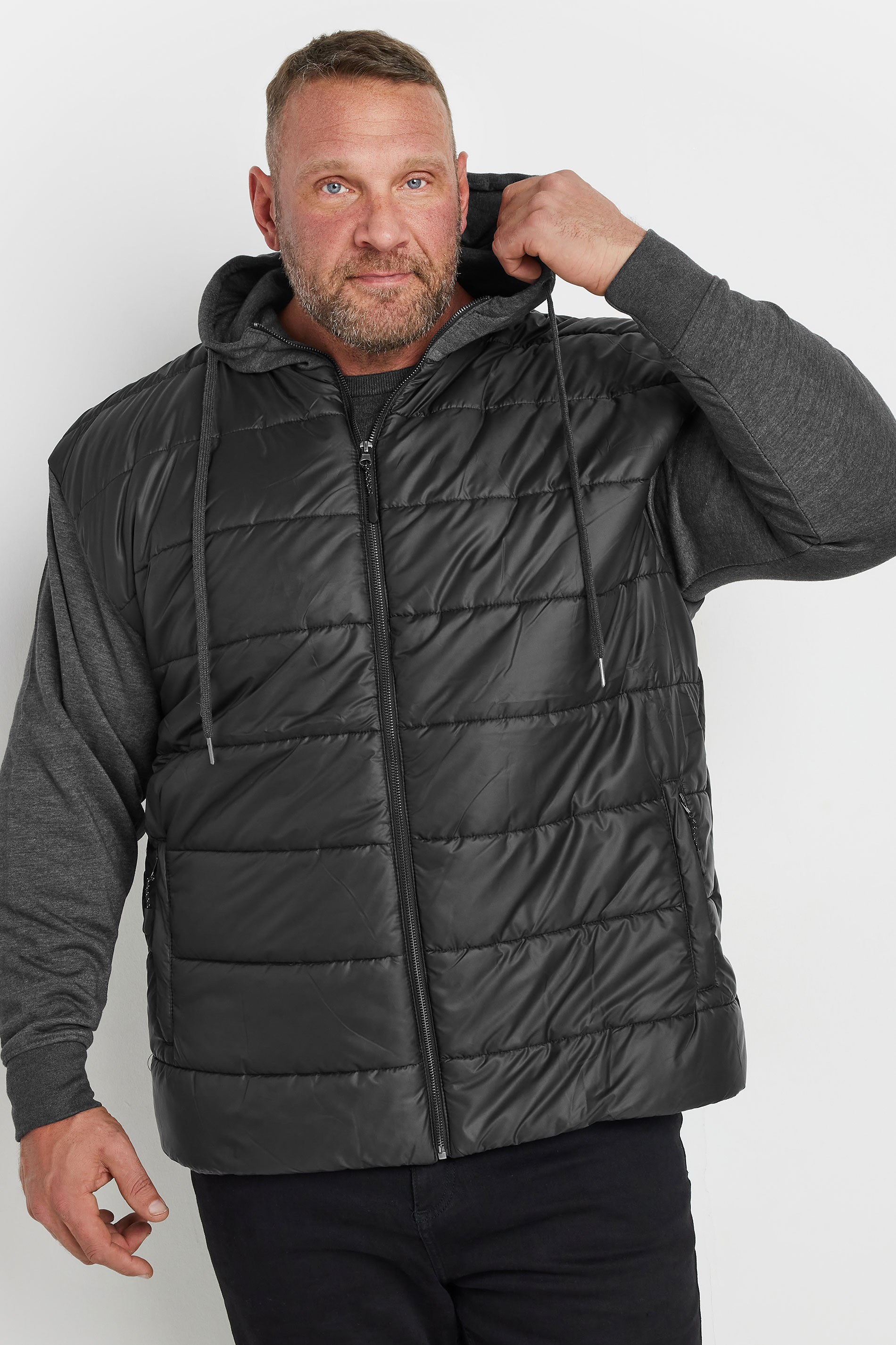 Kam KAM Big & Tall Black Quilted Jersey Sleeve Hoodie