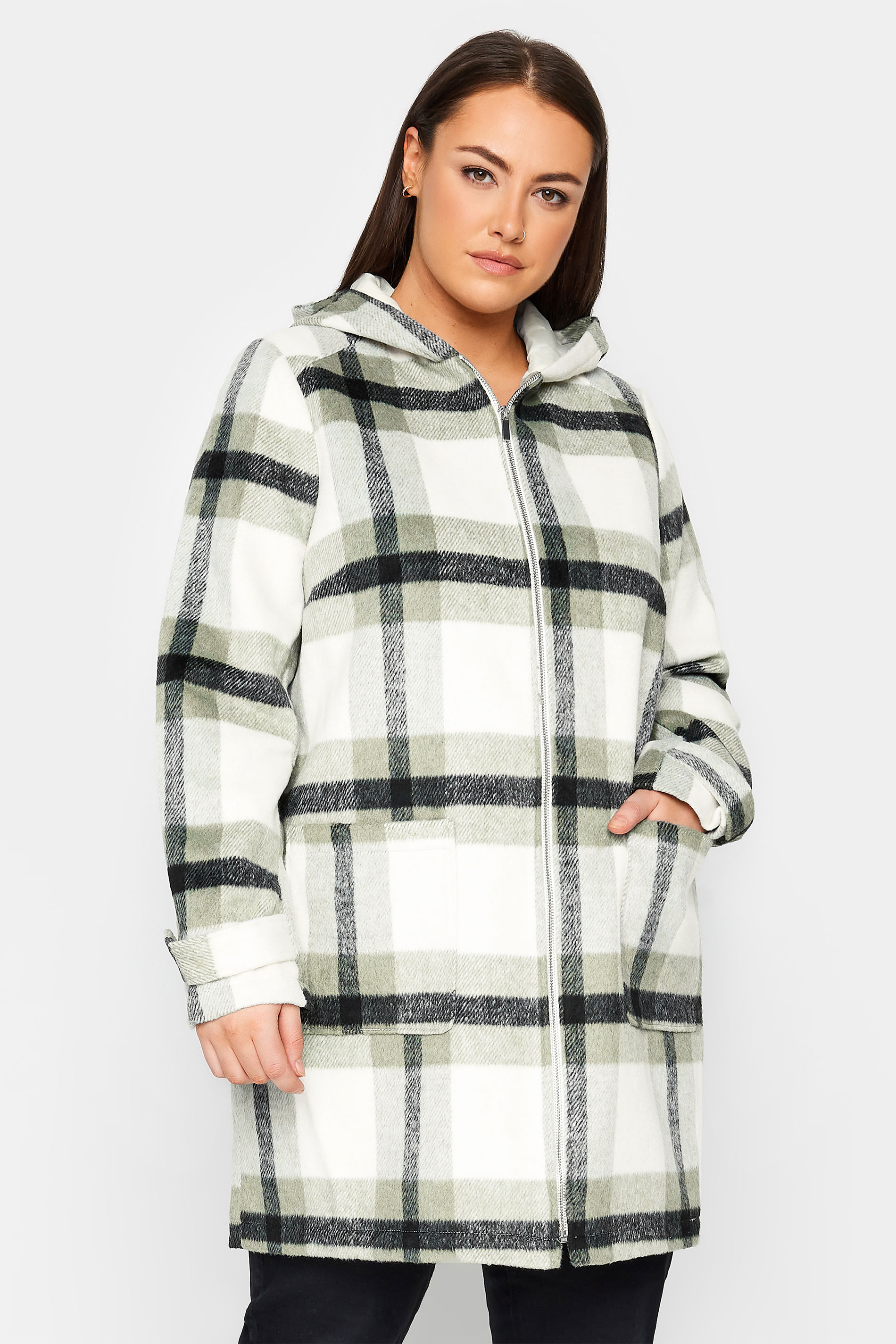 Evans Evans Green Hooded Check Coat