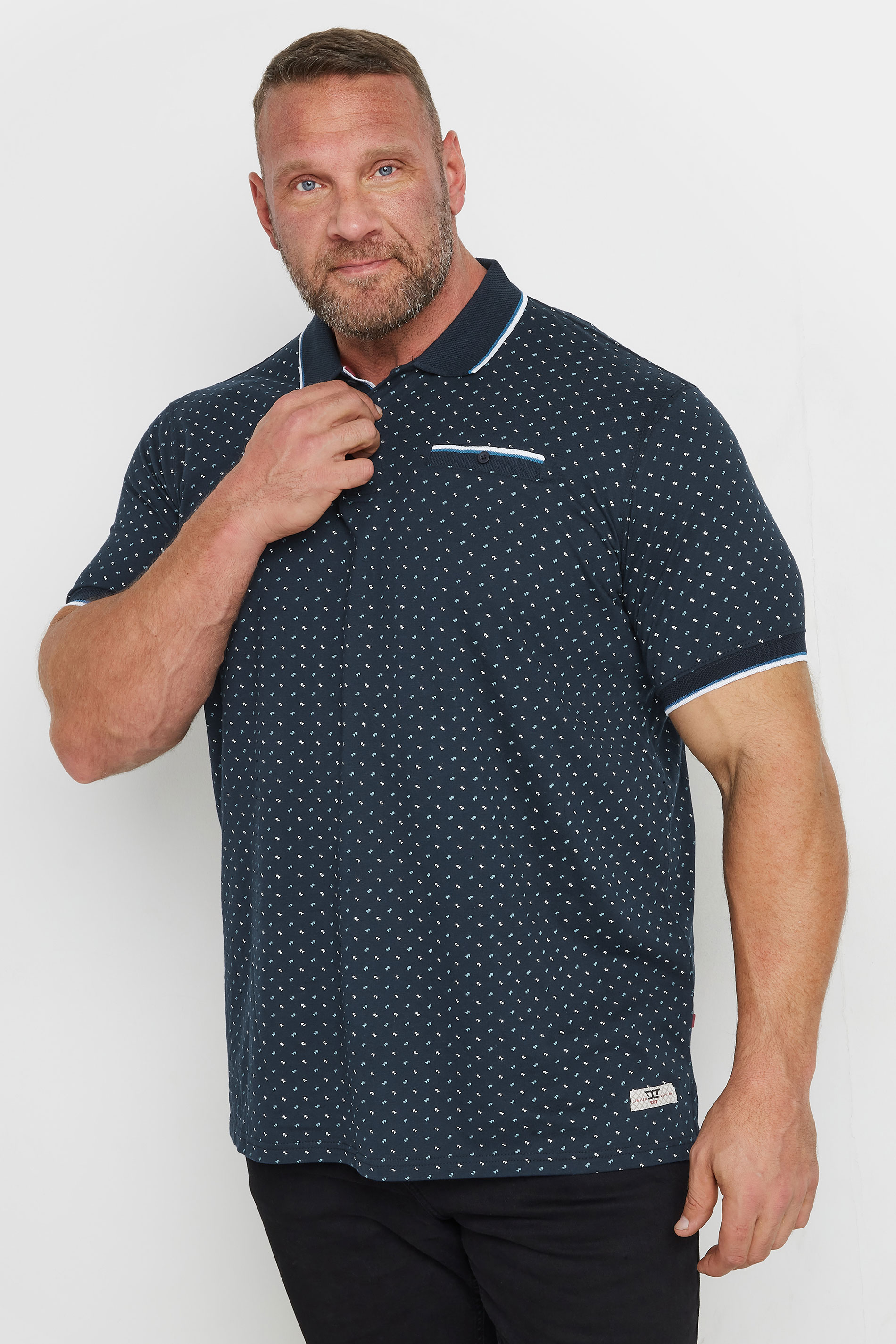 D555 D555 Big & Tall Navy Blue Jersey Jacquard Polo Shirt