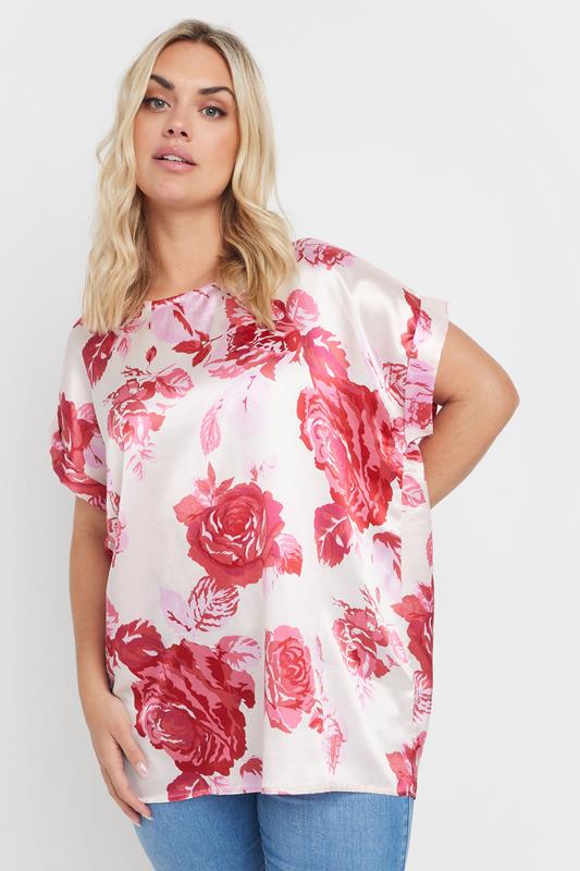 Yours YOURS Curve White & Pink Floral Print Blouse