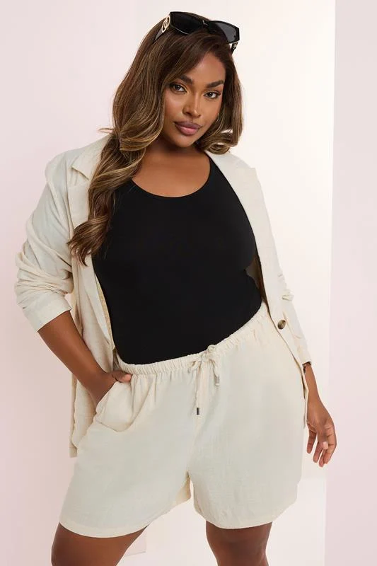 Yours YOURS Curve Natural Brown Tie Front Linen Shorts