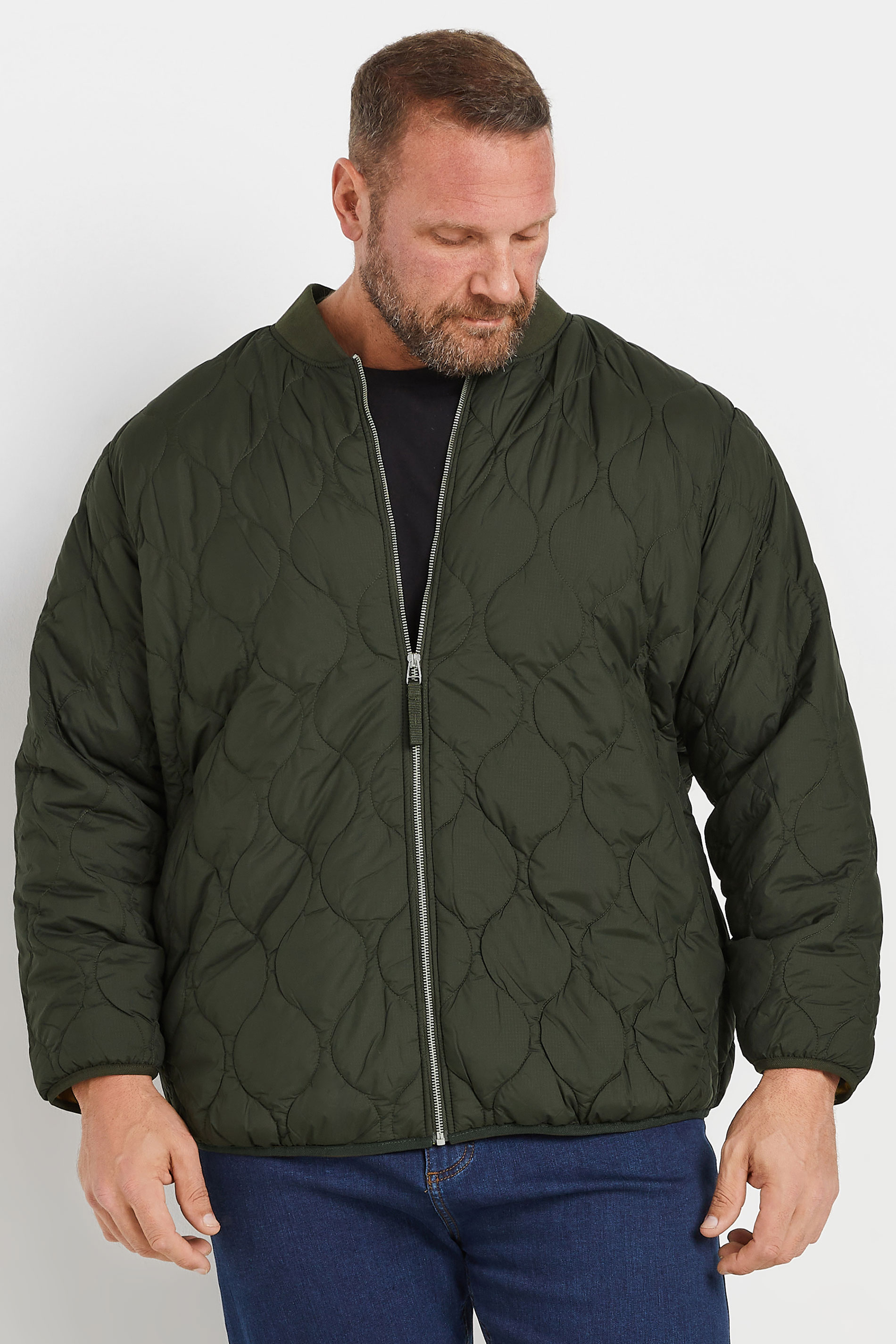 Jack & Jones JACK & JONES Big & Tall Green Waterproof Quilted Jacket