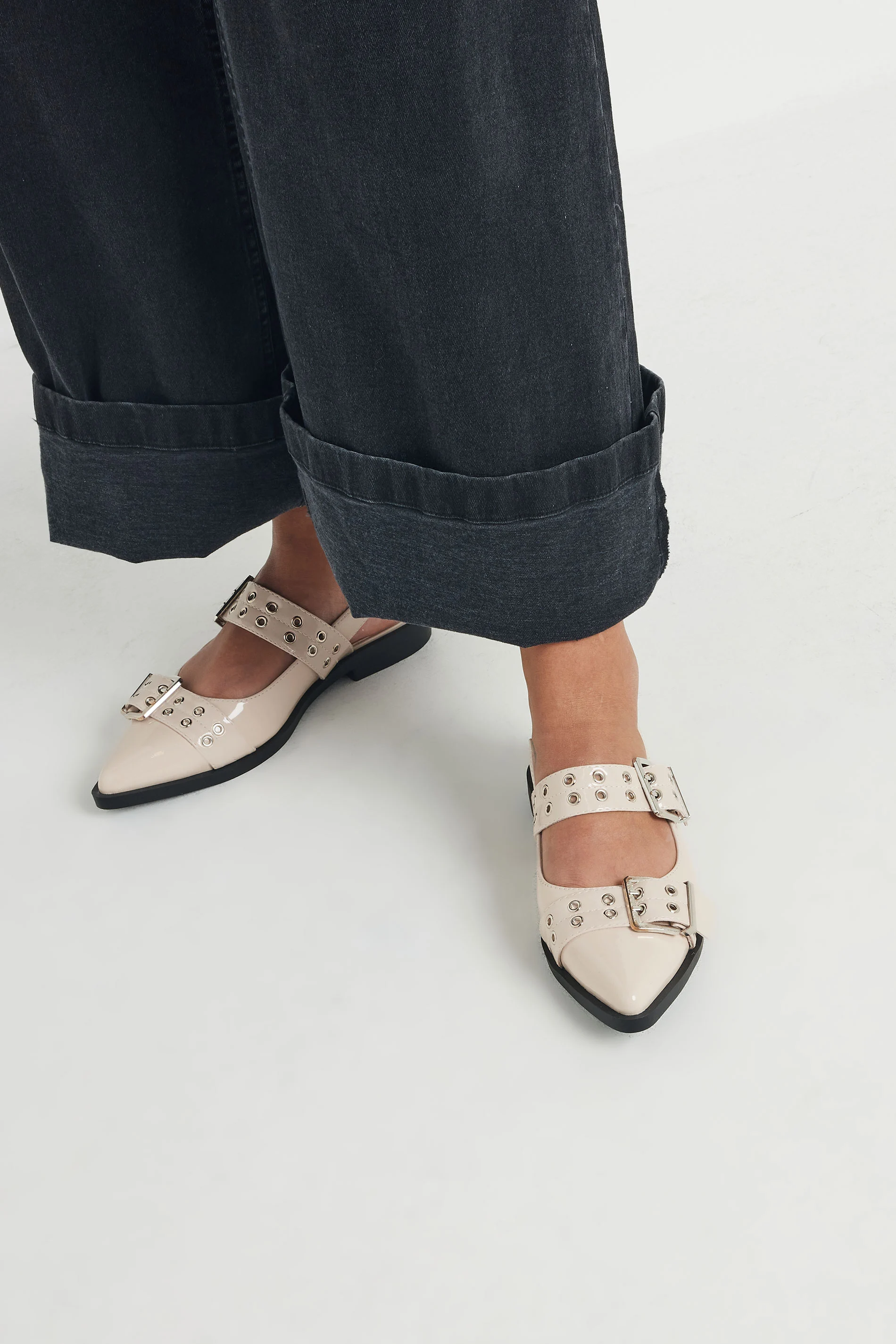 Yours Nude Buckle Detail Pointed Slingback Flats In Wide E Fit