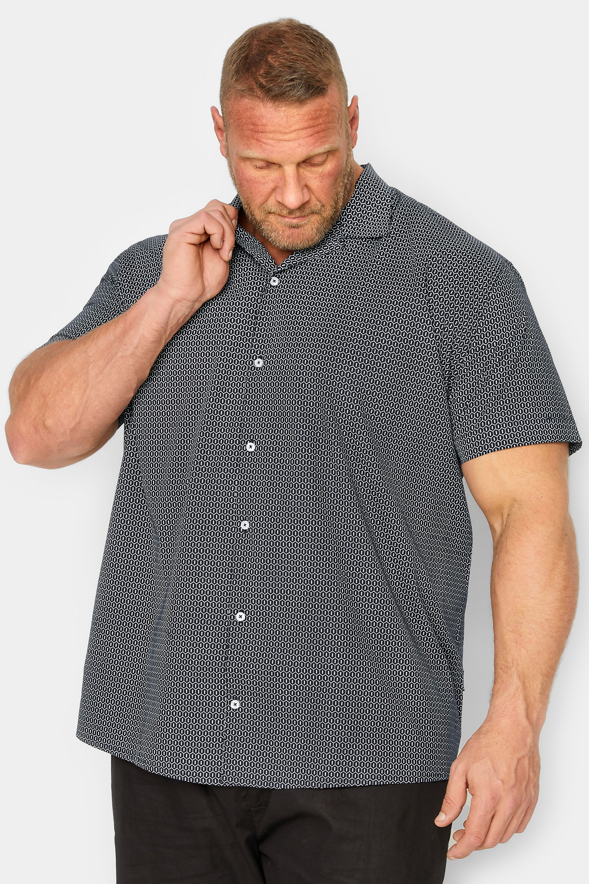 BadRhino BadRhino Big & Tall Navy Blue Geometric Print Shirt