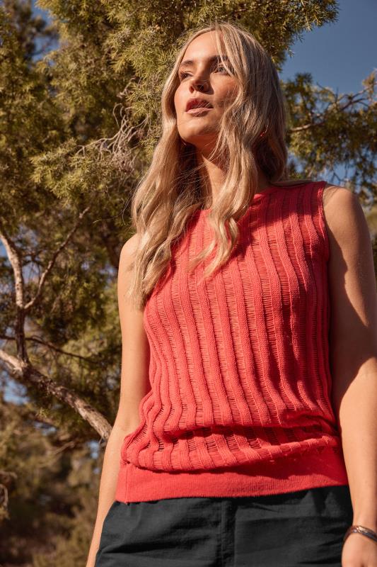 LTS LTS Tall Coral Orange Crochet Vest Top