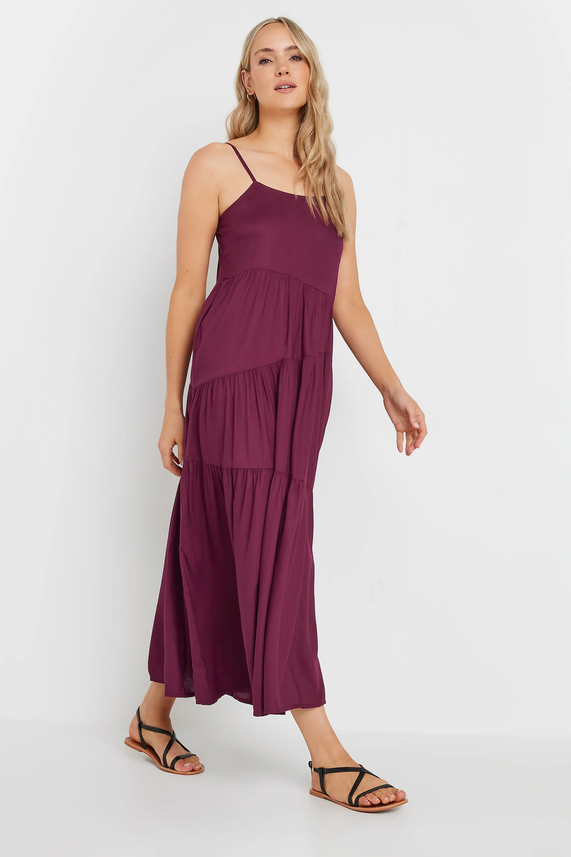 LTS LTS Tall Burgundy Red Asymmetric Tiered Midaxi Dress