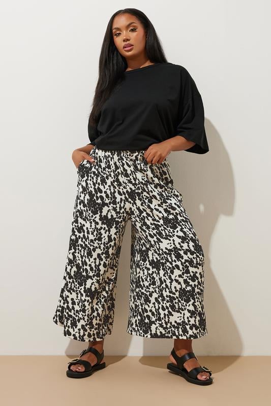 Yours YOURS Curve White Cow Print Midaxi Culottes