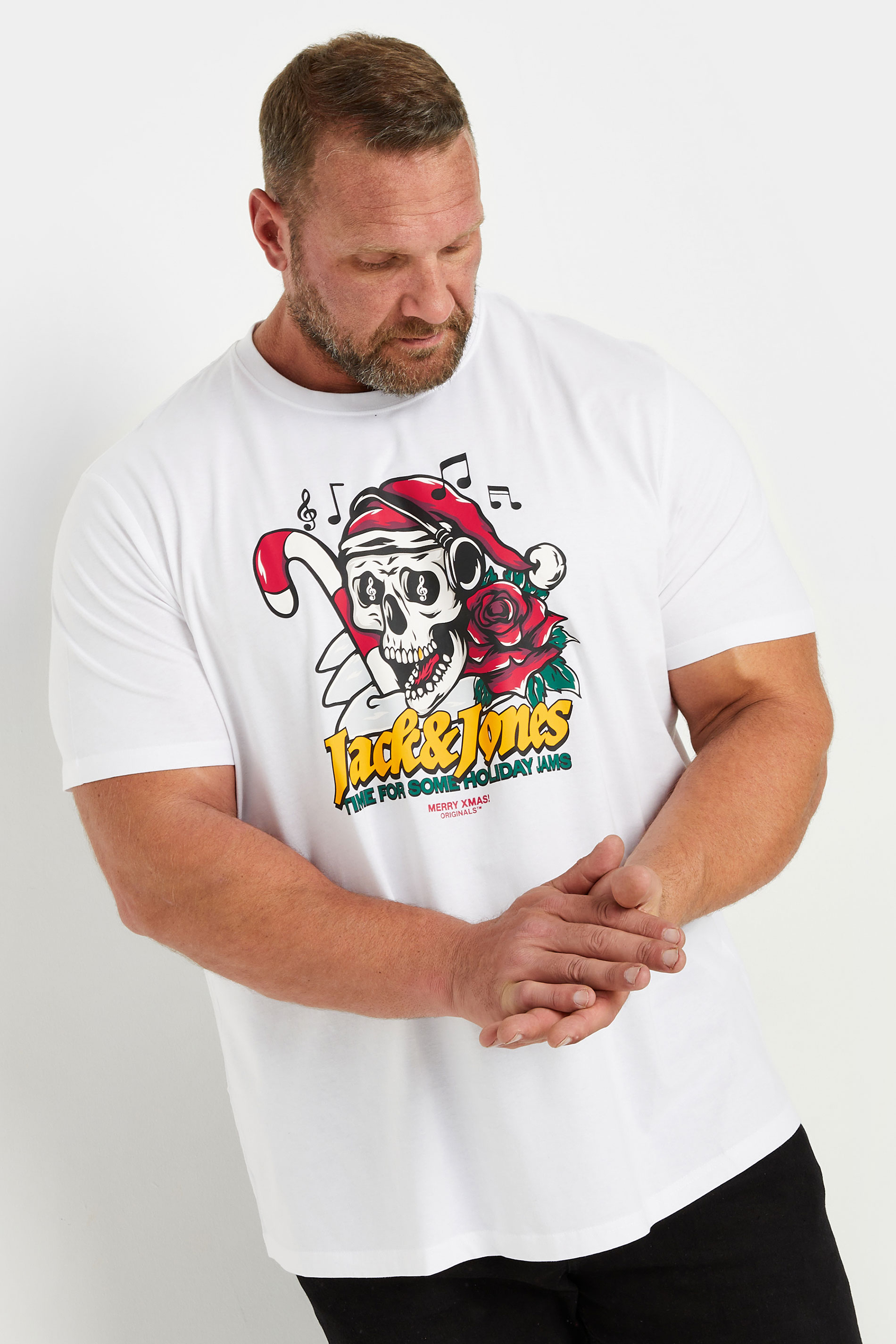 Jack & Jones JACK & JONES Big & Tall White 'Holiday Jams' Printed T-Shirt