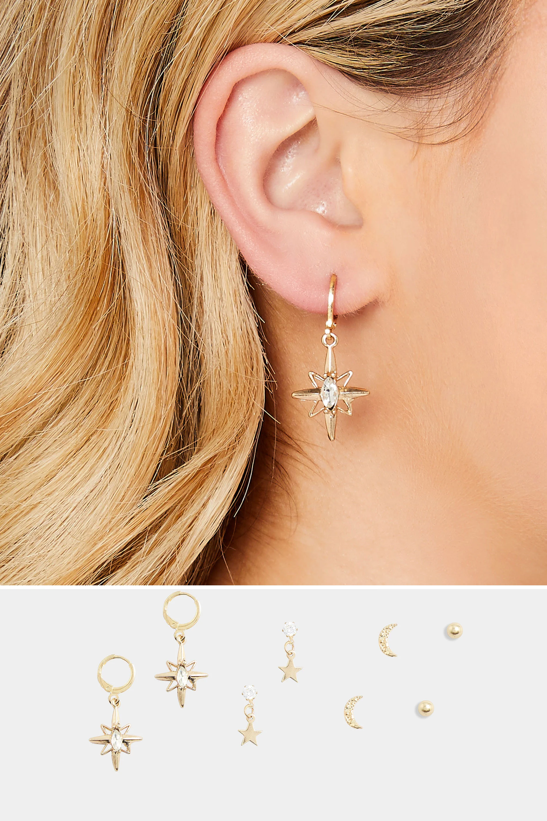 Yours 4 PACK Gold Star Diamante Earrings Set
