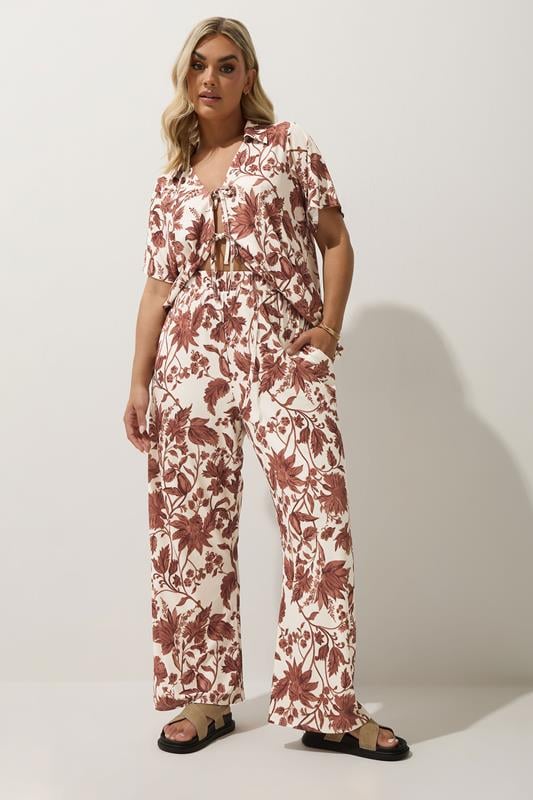 Limited Collection LIMITED COLLECTION Curve Brown Floral Wide Leg Trousers