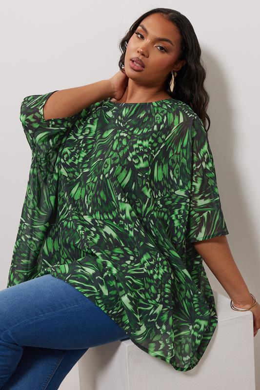 Yours London YOURS LONDON Curve Green Abstract Print Cape Top