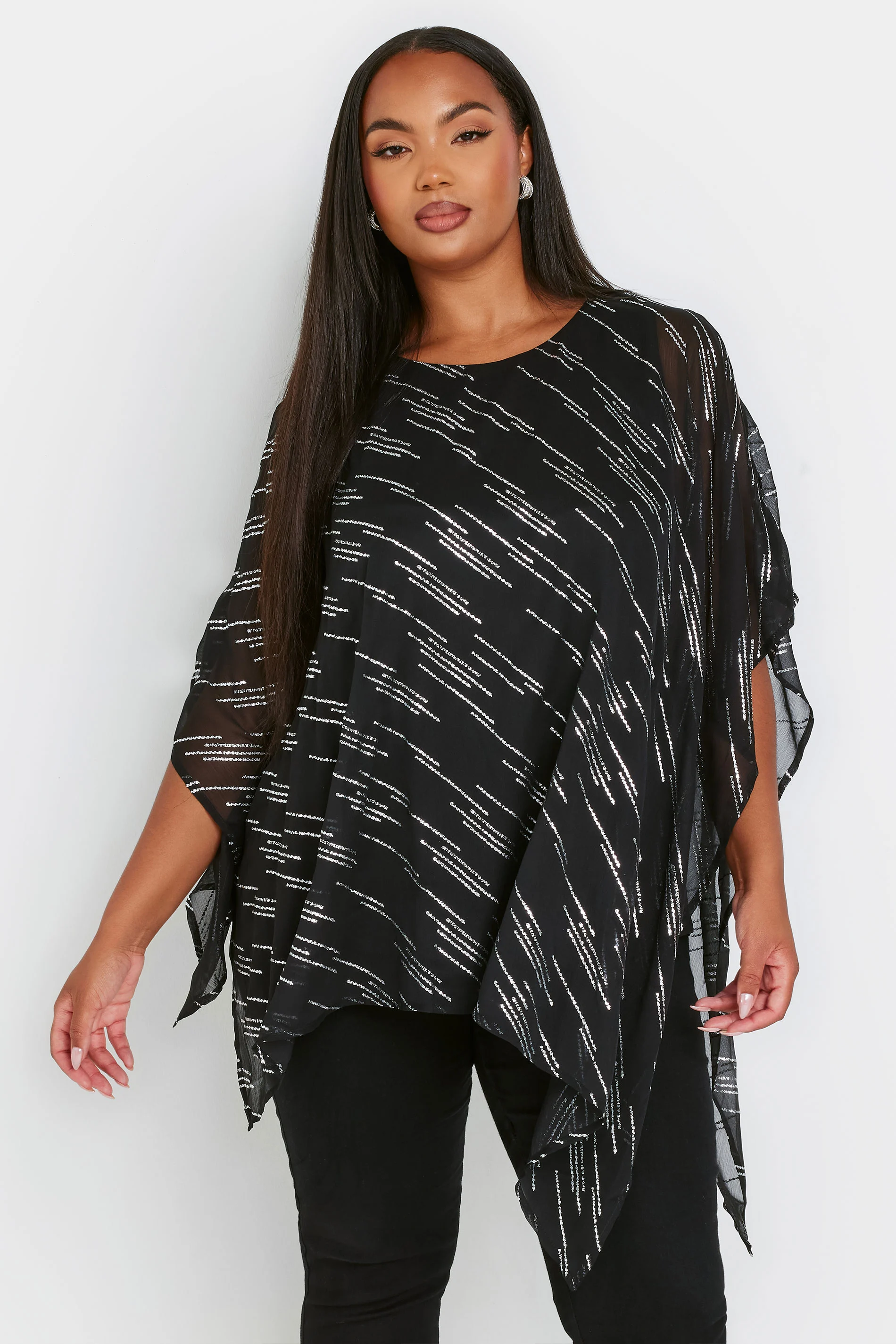 Yours YOURS Curve Black Metallic Asymmetric Blouse