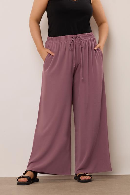 Yours YOURS Curve Purple Twill Wide Leg Trousers