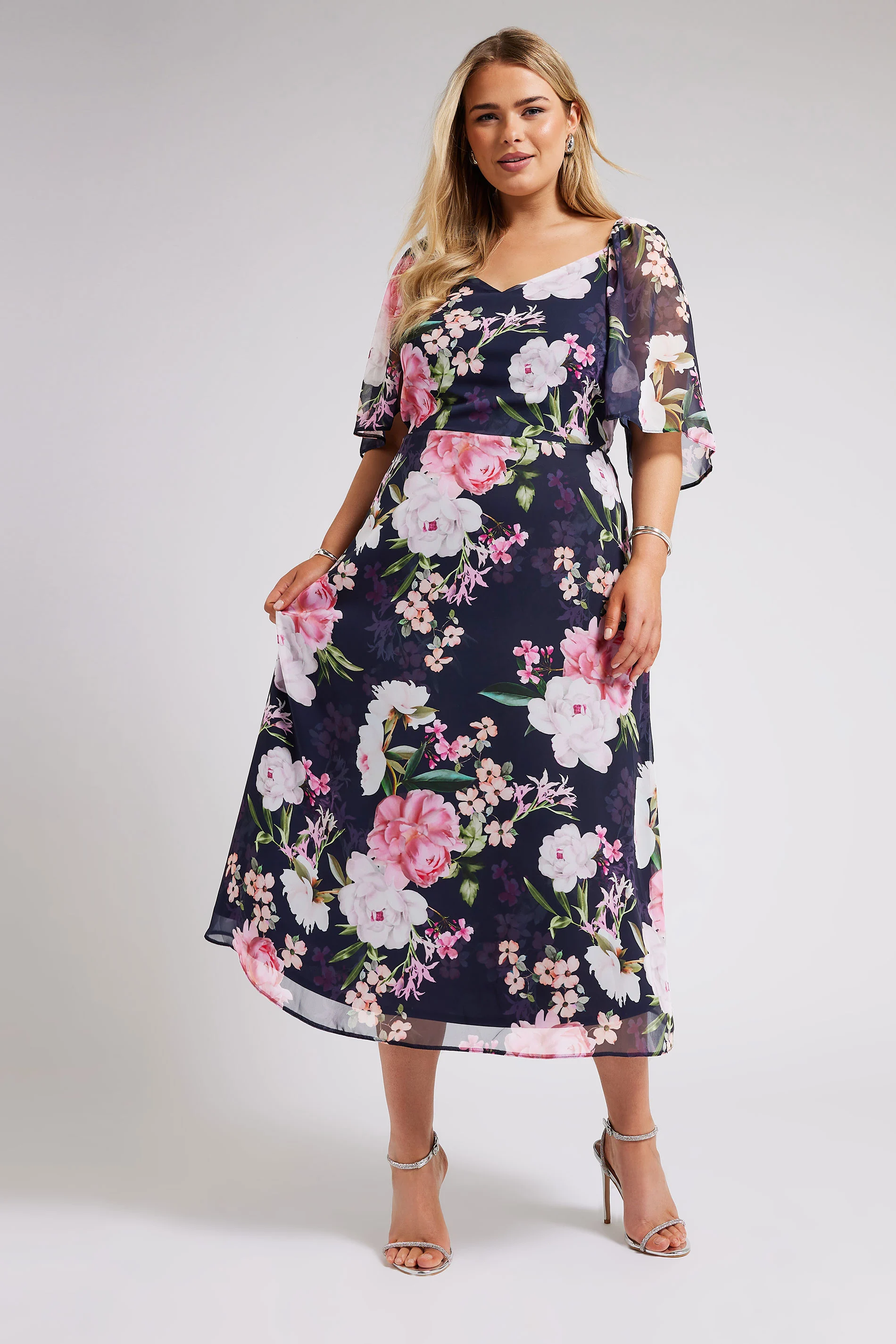 Yours London YOURS LONDON Curve Navy Blue Floral Print Midaxi Dress