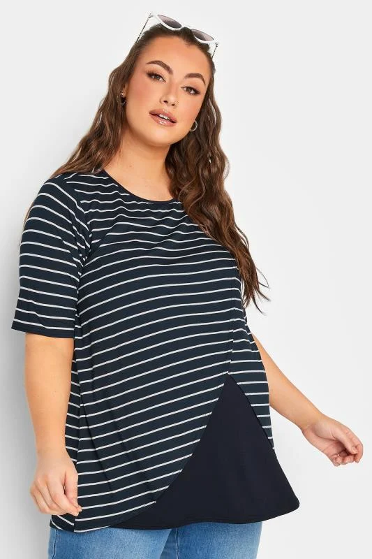 Bump It Up BUMP IT UP MATERNITY Curve Navy Blue Stripe Nursing Top