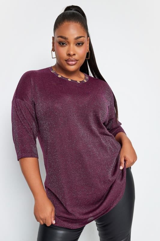 Yours YOURS Curve Purple Metallic Eyelet Jumper